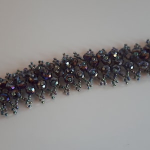 Crocheted beadwork iridescent faux saphiret sappharine blue peacock crystal glass seeds beaded bracelet