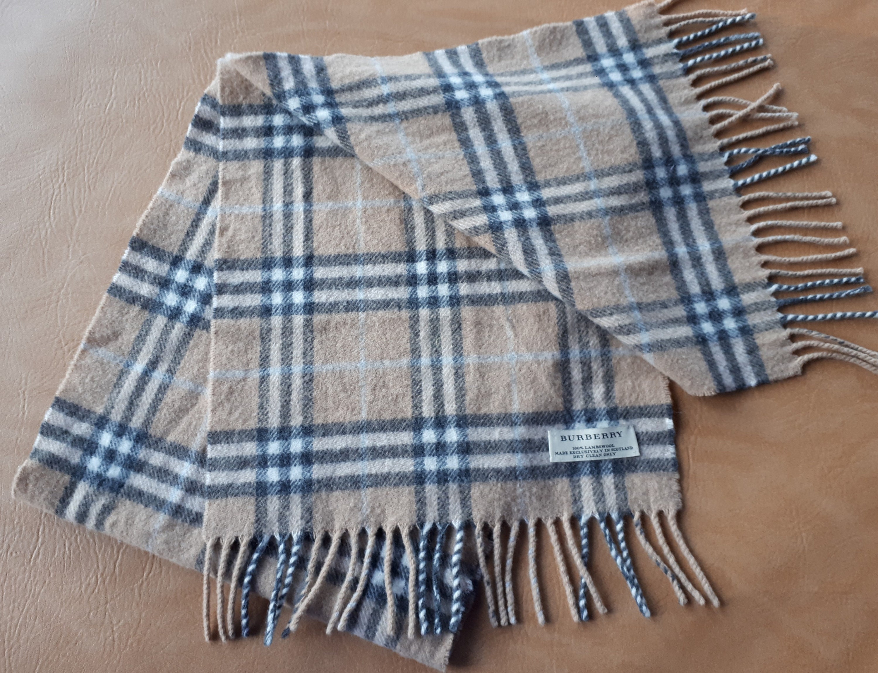 Unisex Men s Women s BURBERRY Classic Beige Check Print Scottish Lambswool Foulard Scarf With Tassels Burberry Foulard Kerchief Etsy