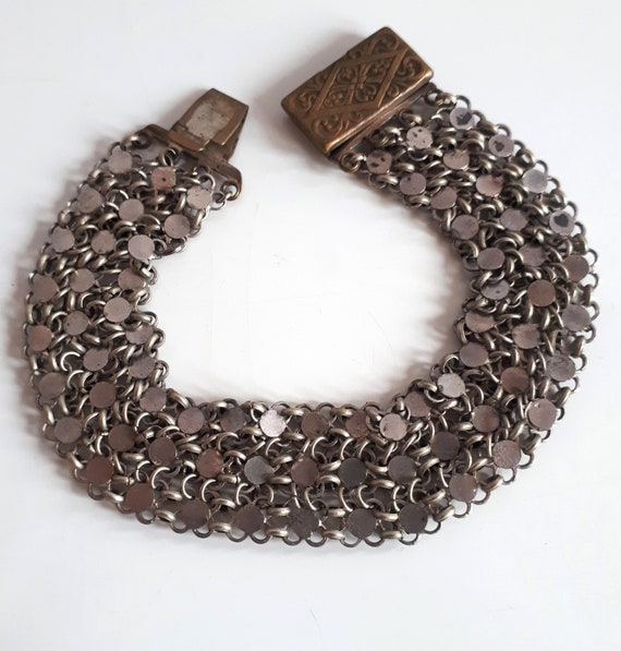 Antique Victorian signed silver mesh bracelet bra… - image 2