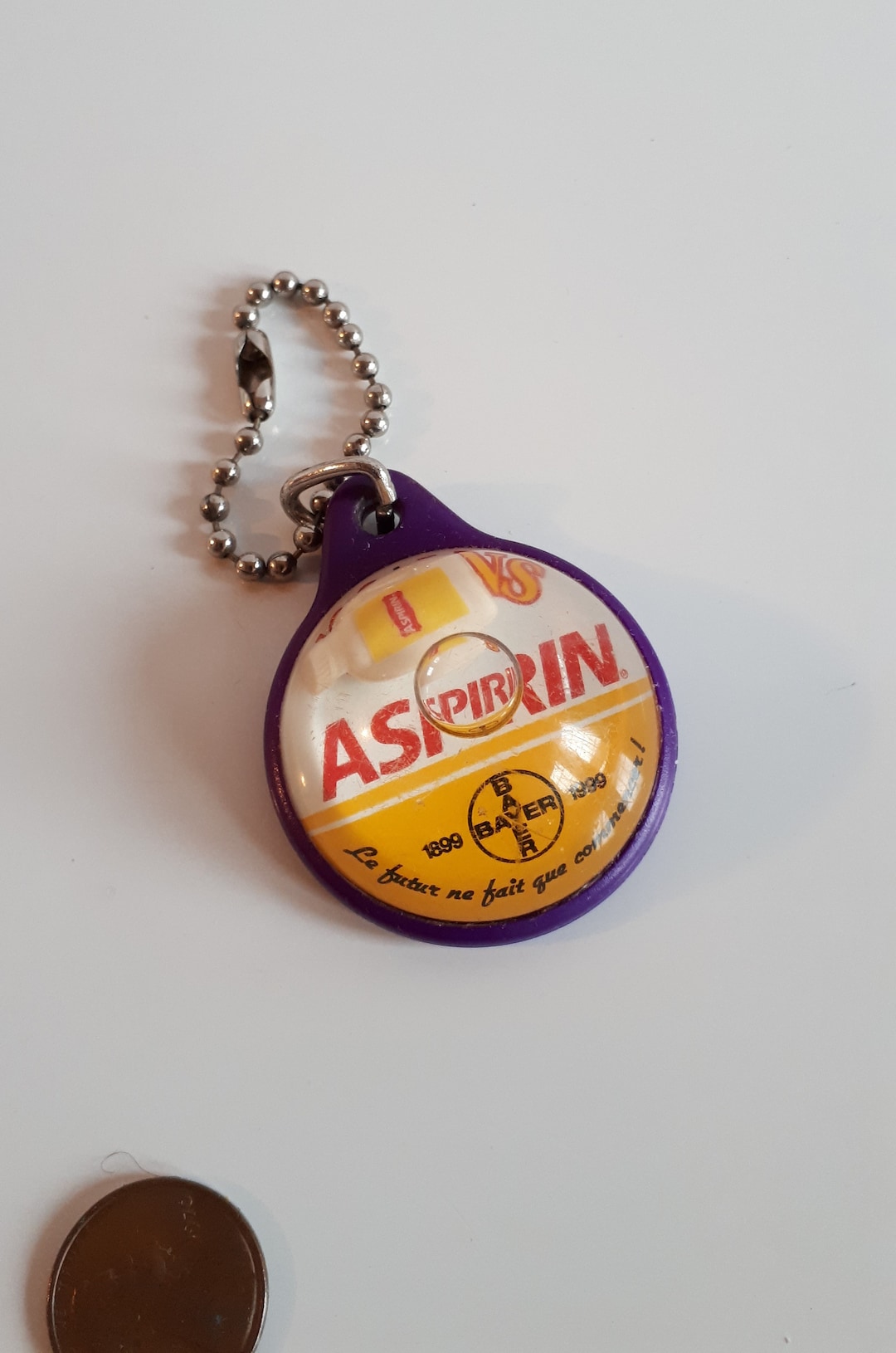 Vintage 100 Years of Bayer Aspirin 1999 Plastic Key Chain Keyring With