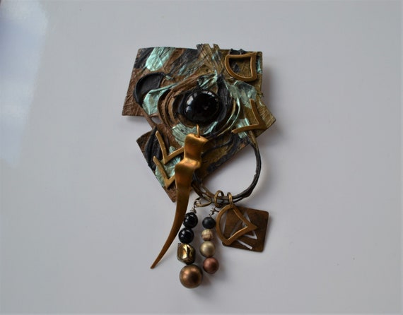 unique STATEMENT Vintage painted mixed material w… - image 1