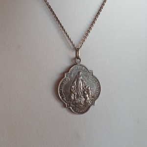 Antique 1870&#39;s Pope Pius IX era religious Medal pendant necklace Blessed Mary Sacred Heart