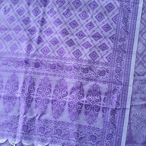Vintage huge very fine Thai purple and lavender silk scarf with paisley and floral design and fringes