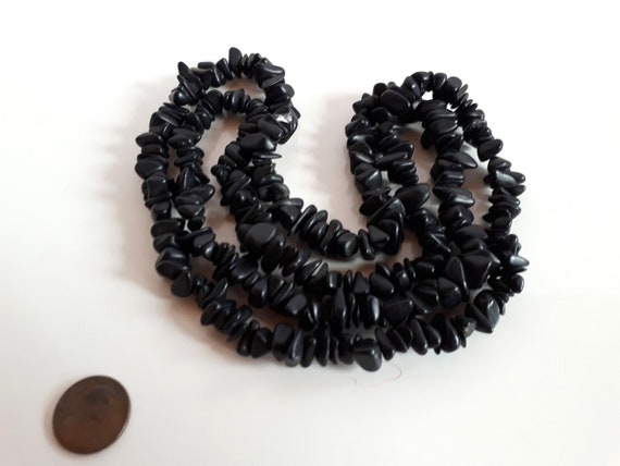 Vintage weighty chunky nugget tumbled beads black… - image 2