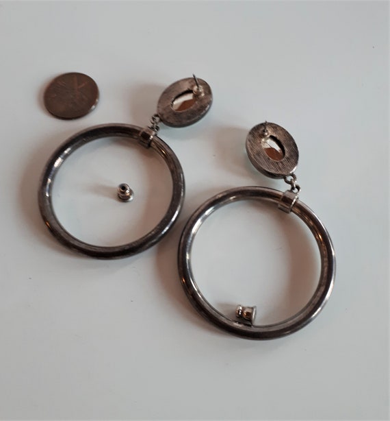 STATEMENT silver plate big oval blue crystal ston… - image 5