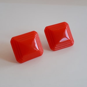 Vintage Retro rote Lucite Kunststoff quadratische Form Ohrstecker