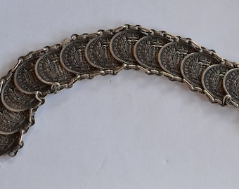 Vintage signed antiqued sliver metal Italy faux coin Republica di S. Marco link bracelet