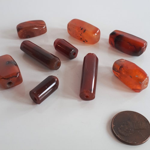 Lot shops 9 pcs antique large hand carved loose agate carnelian beads collectible