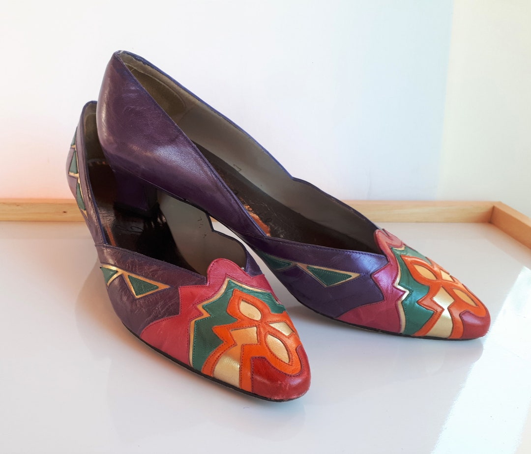 Buy Vintage MARGARET JERROLD Purple Leather Colorful Leather Mosaic Inlay Women High Heels Shoes Size 7 1 2 M Online in India Etsy