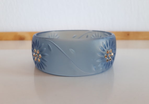 Vintage transparent frosted blue lucite plastic b… - image 4