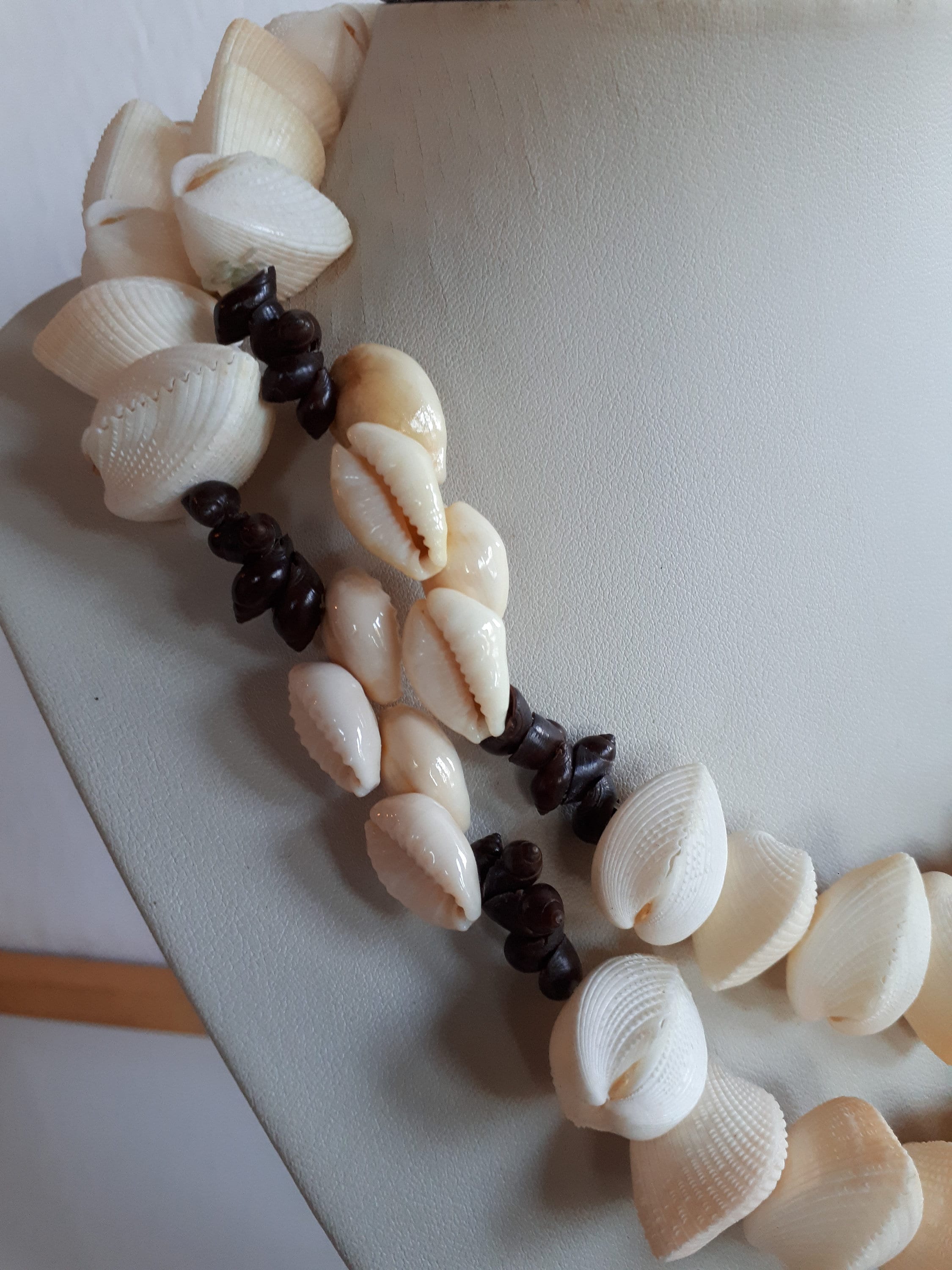 Shell Ribbon Lei Long Massive Vintage Hawaiian Lei Shell Necklace Yellow Cowrie Brown ...