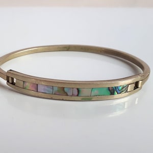 Unisex Vintage mexikansk alpacka oval armband med skimrande abalone snäckskal