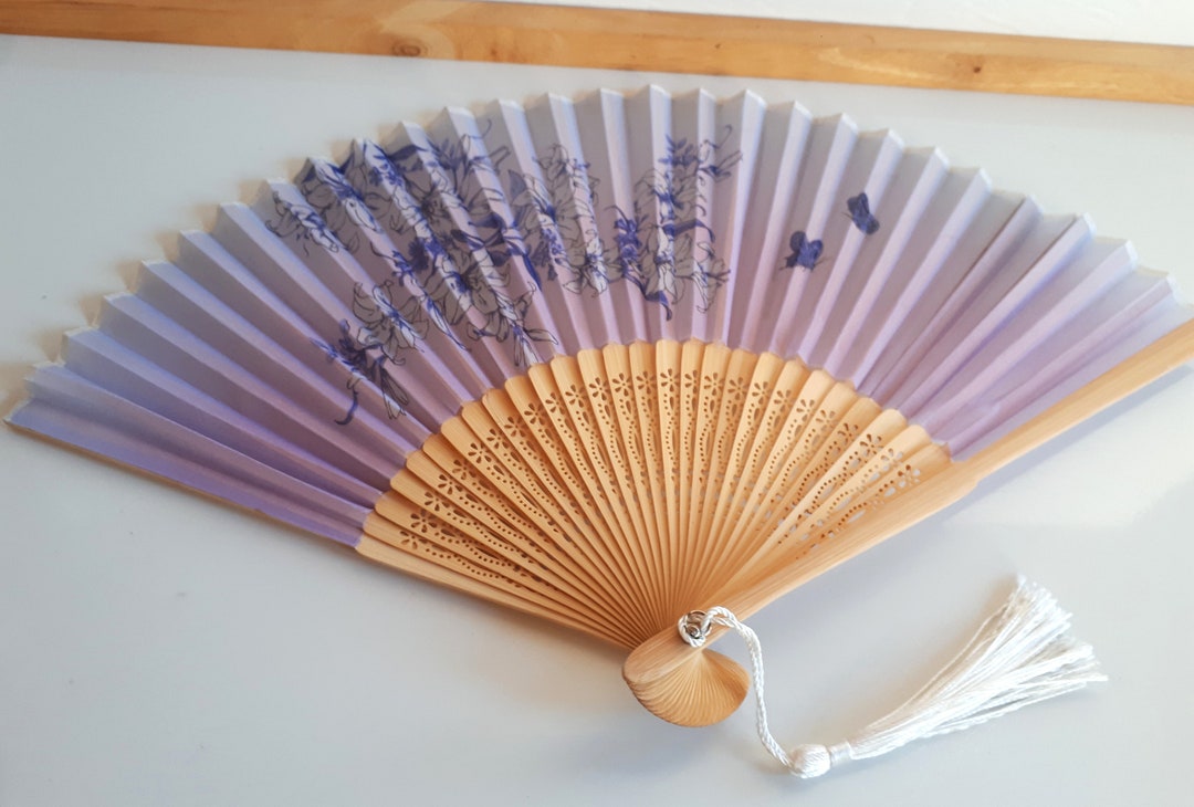 Superb Vintage Japanese or Chinese Bamboo Wood and Lavender Sheer Fan ...
