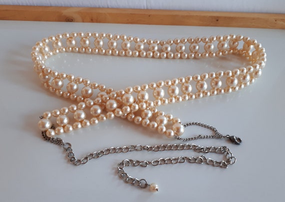 PEARL Vintage BELT Women Elastic Vintage Pearl Belt Fashion White Pearl and  main image 4