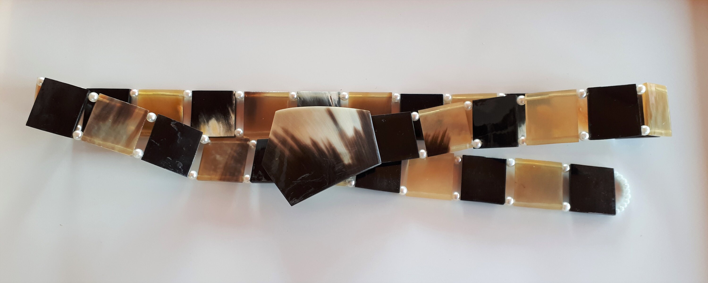 BOHO Vintage Panel Link Brown Horn Women Belt - Etsy Israel display picture 1