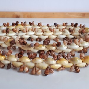 long massive Vintage Hawaiian lei shell necklace yellow cowrie shell brown striped shells