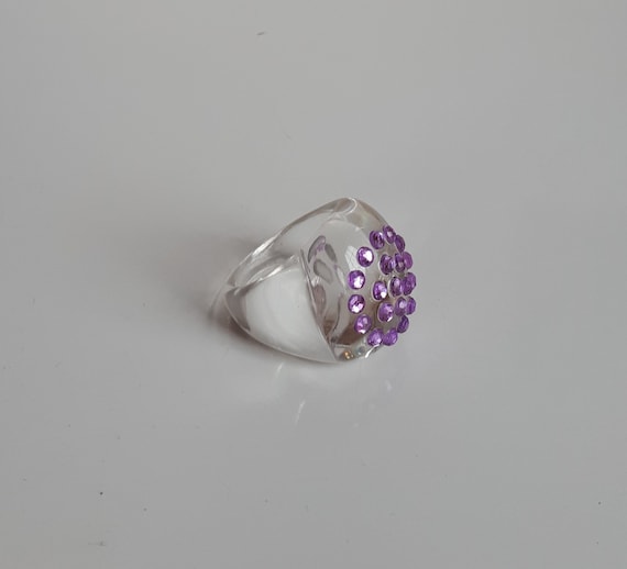 Chunky clear lucite plastic encrusted lavender rhi