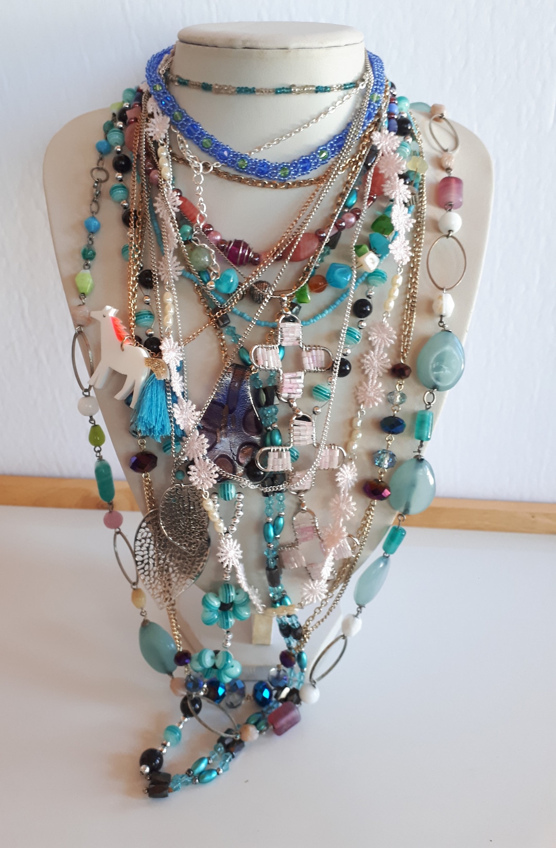 Lot 10 Pcs BOHO Glass Lucite Plastic Necklace to Layer Wear or