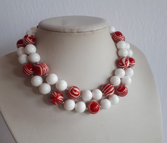 chunky Vintage RETRO swirl layered white and red … - image 3