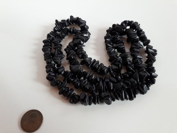 Vintage weighty chunky nugget tumbled beads black… - image 1