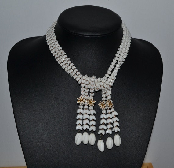 Collier Vintage Pâte De Verre Blanc Louis Rousselet - Haute Couture 1950 - État Parfait