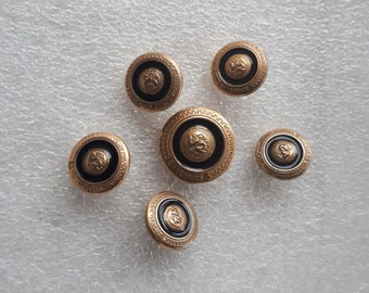Lot 6 pcs vintage high end gold metal black enamel V2 Greek key design buttons for sewing crafting jewelry making