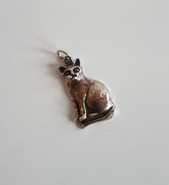 Pendentif Chat Argenté Gravé - Bijou Rétro, Cristal, Unisexe - État Impeccable, Occasion