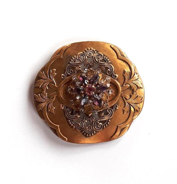 Vintage rhinestone and crusted gold plated belt buckle il_fullxfull.  main image 4