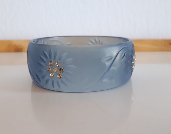 Vintage transparent frosted blue lucite plastic b… - image 3