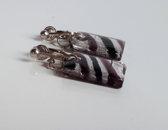 Vintage MURANO silver foil glass black and purple… - image 2
