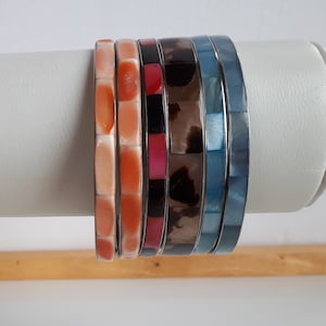 pick an item Vintage Boho dyed mother of pearl MOP or natural conch shell panel inlay bangle bracelet pink blue salmon peacock brown