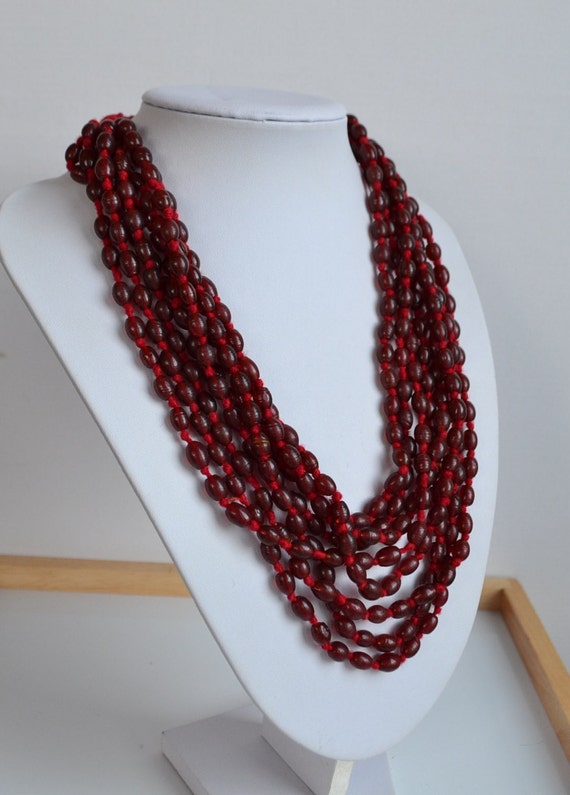 STATEMENT Vintage Chinese Tibet red garnet glass … - image 2