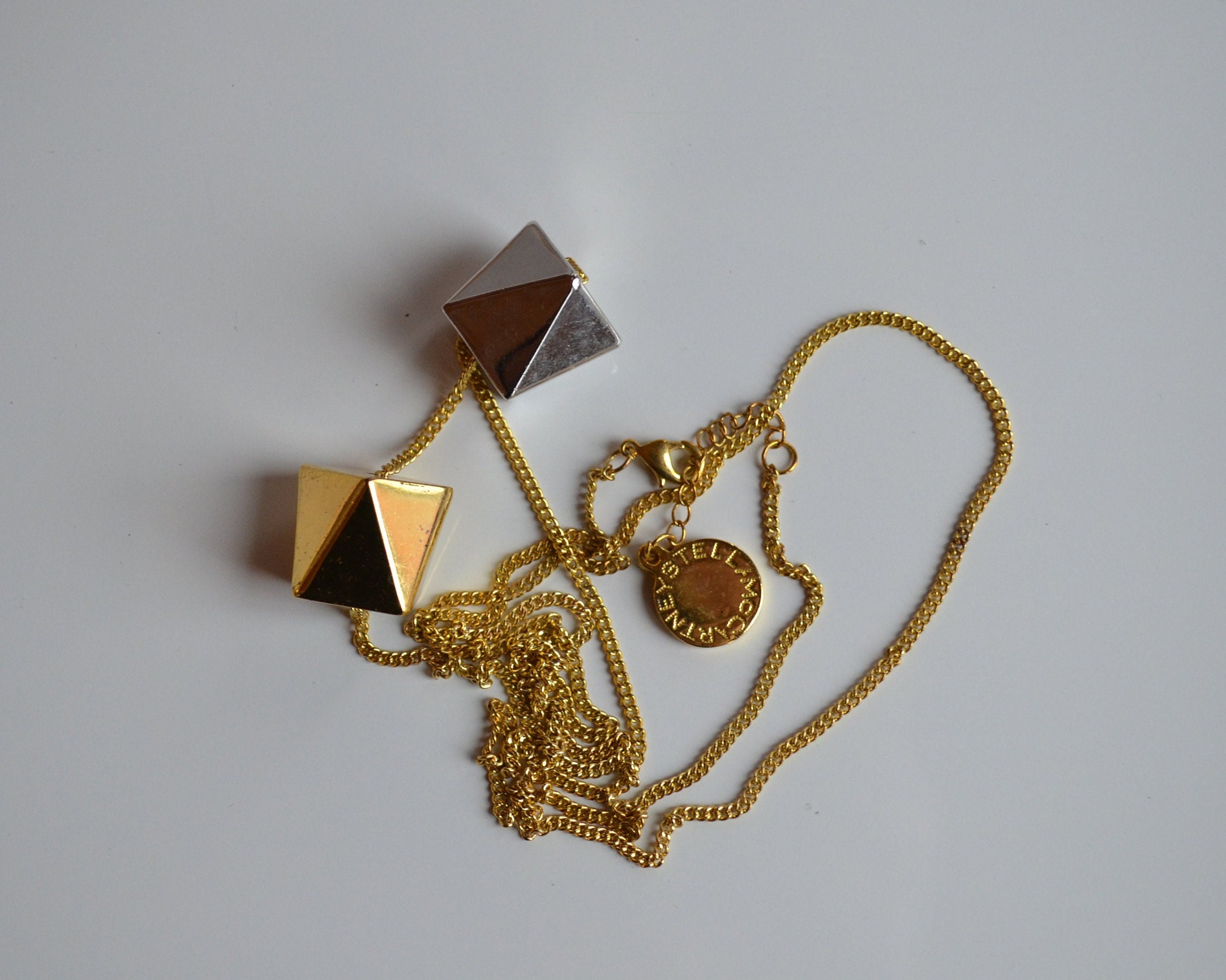 Long STELLA Mccartney Designer Signed Gold Silver Metal Chain