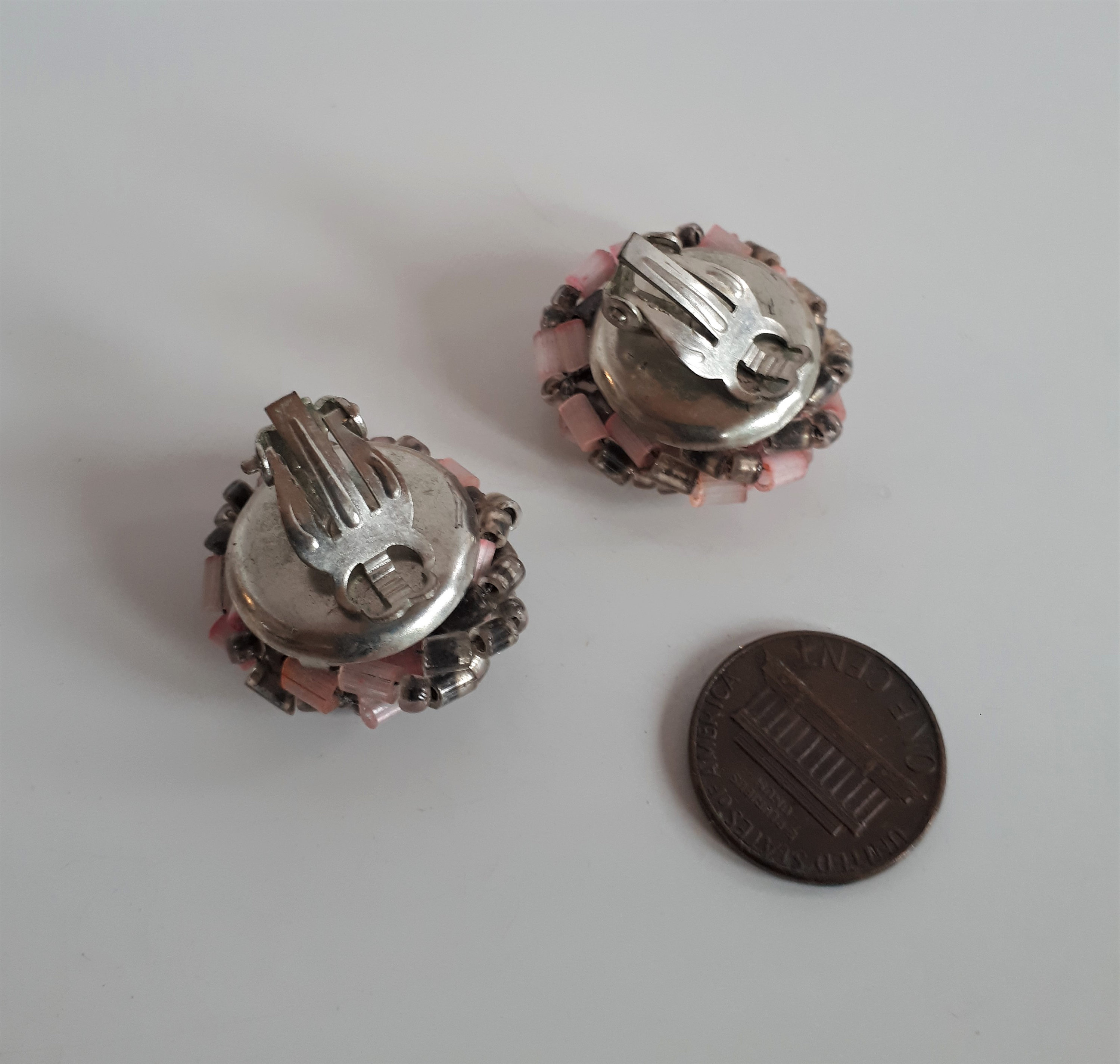 Boucles D'oreilles Clips Vintage Années 50 - Verre Gris Argenté - Sans Marque - Occasion