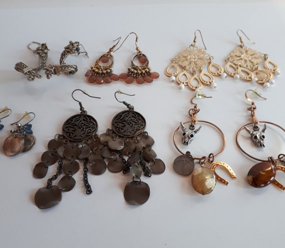Lot 6 pairs large dangle earrings for pierced ear… - image 2