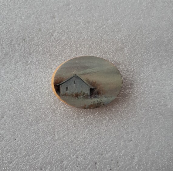 Vintage signed hand painted on wood miniature art… - image 2