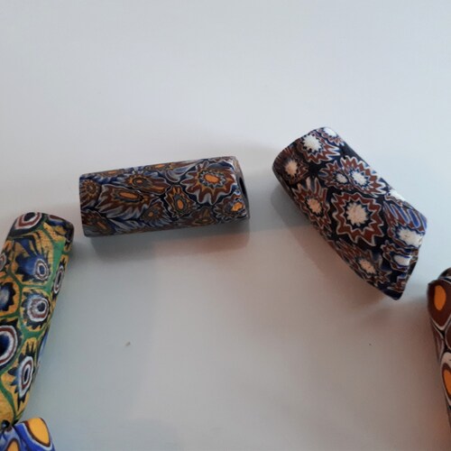 Collection shops 7 pcs rare huge Antique African Venetian Millefiori glass loose tube trade beads for jewelry make collectable