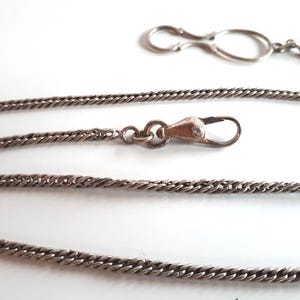 very long Antique Victorian silver pocket watch chain or necklace with dog clasp