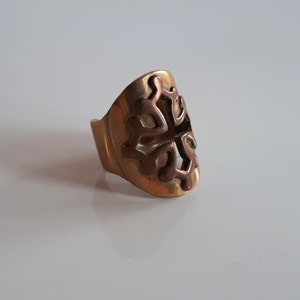 unisex OOAK statement Vintage brass and copper open work Maltese cross ring size 7 - 8.5