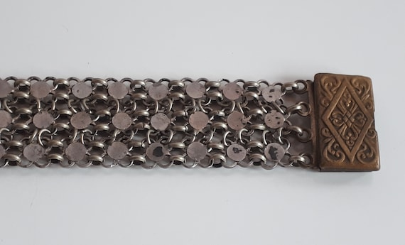 Antique Victorian signed silver mesh bracelet bra… - image 1