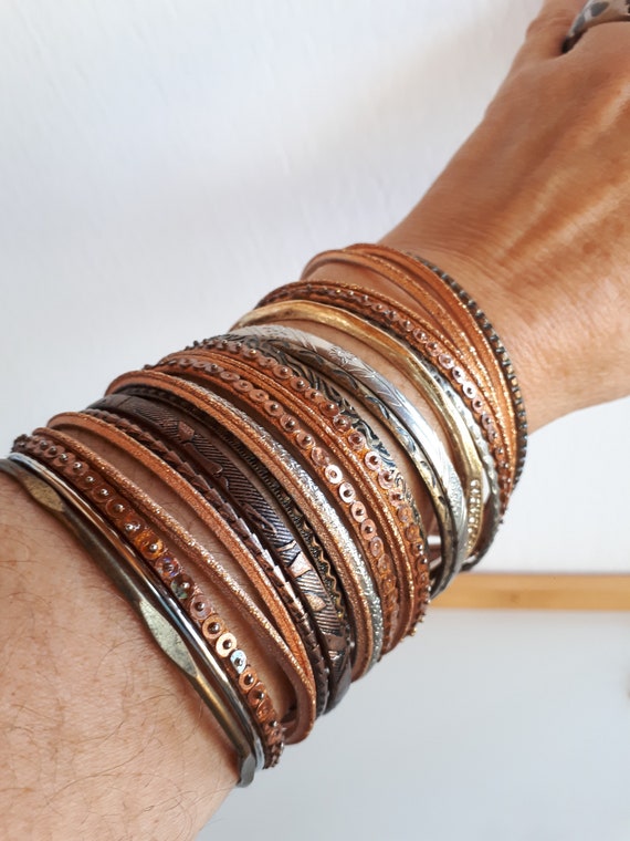 BOHO large lot collection stack bangle bracelets … - image 1