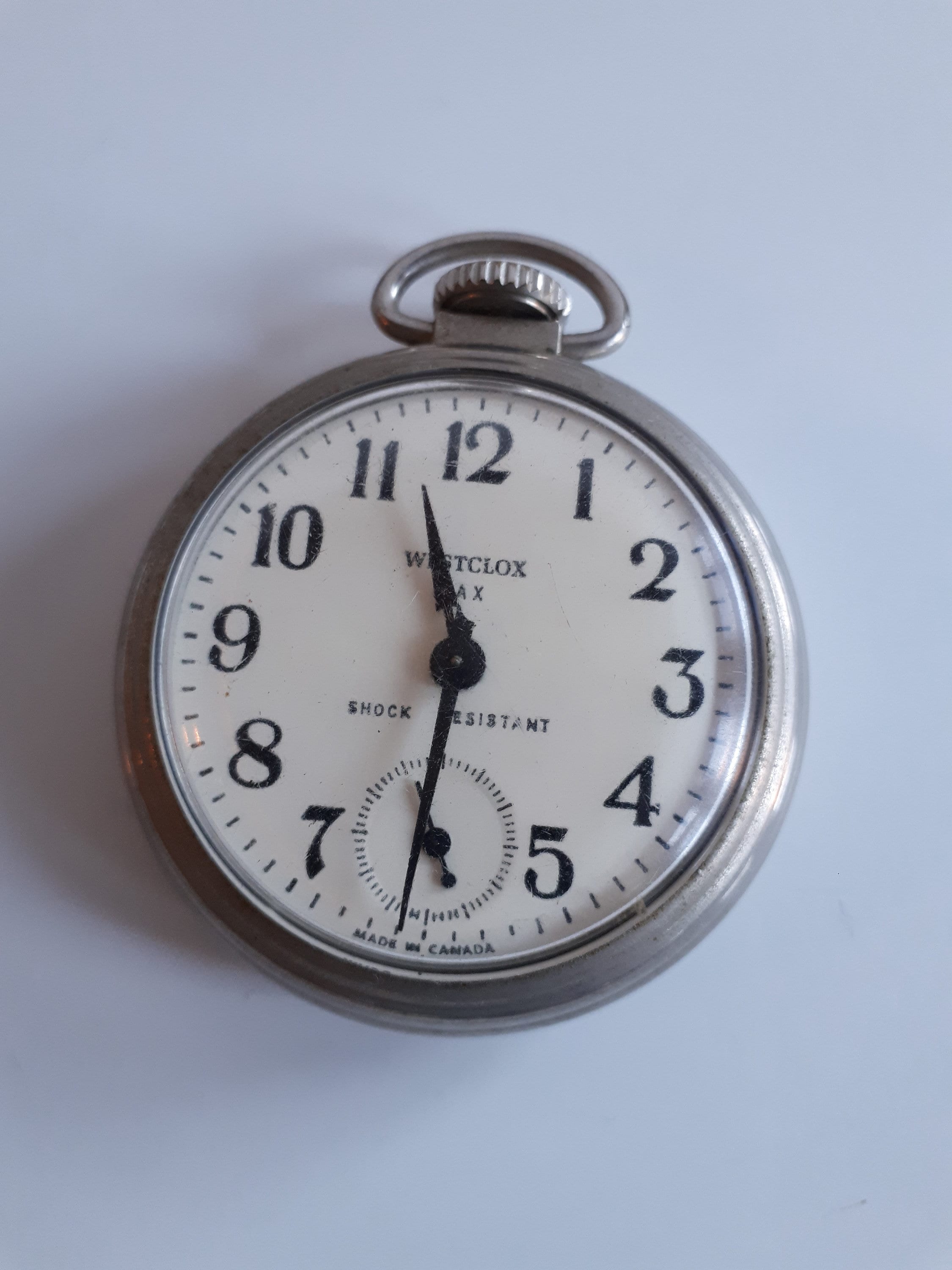 rare Vintage WESTCLOX DAX made in Canada mechanical pocket watch for repair or parts As Is