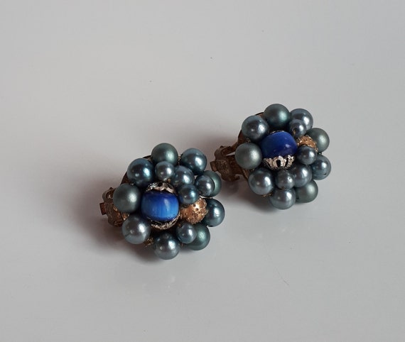 Vintage 50s JAPAN signed blue grey faux pearl and… - image 8