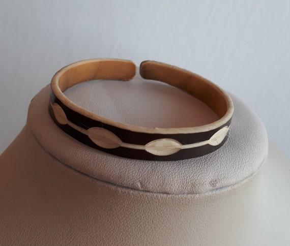 ART DECO carved celluloid cuff bracelet dark brow… - image 2