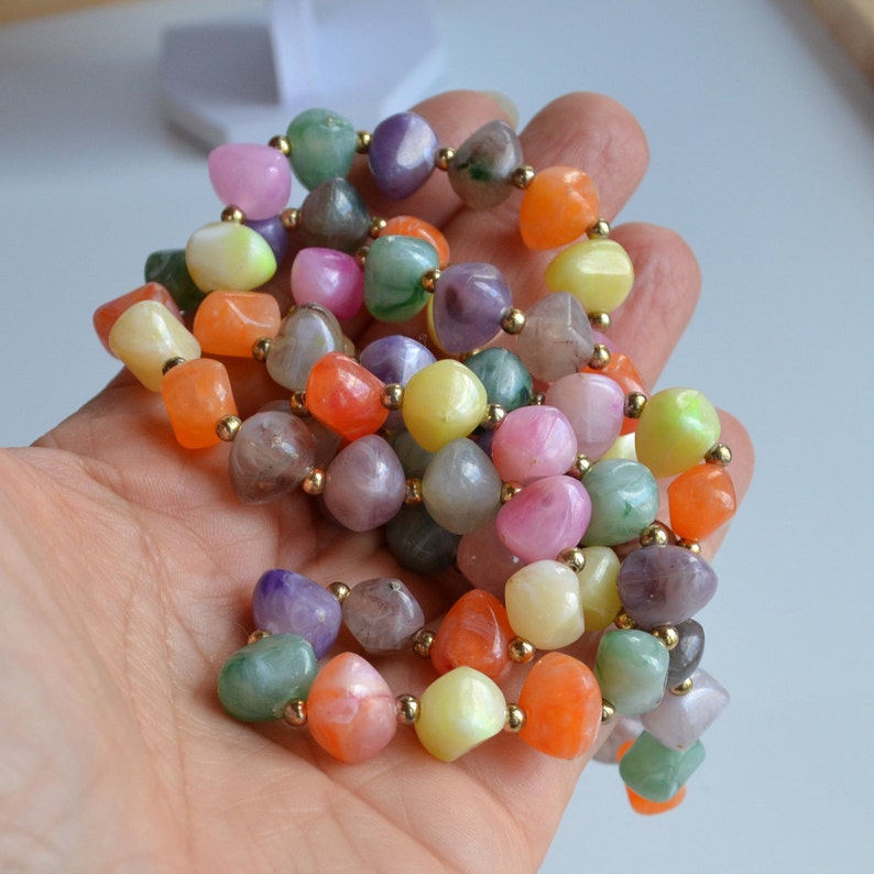Vintage swirl multi-color lucite plastic beaded necklace nice gemstone imitation All colors lucite necklace