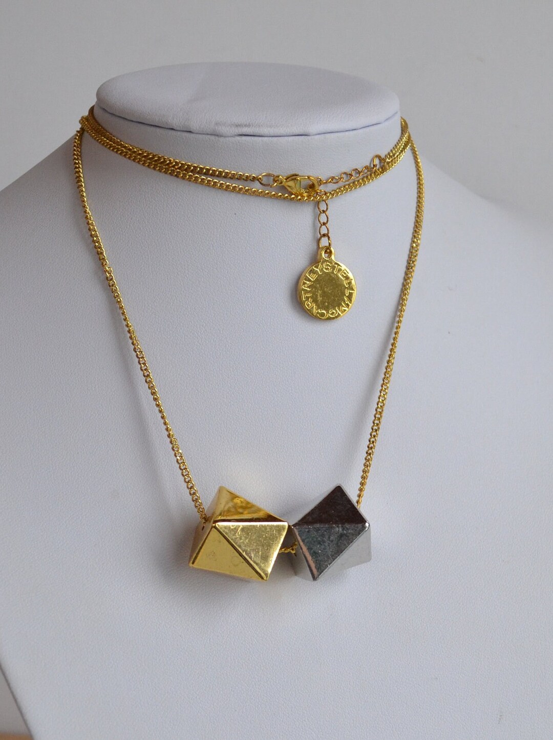 Long STELLA Mccartney Designer Signed Gold Silver Metal Chain