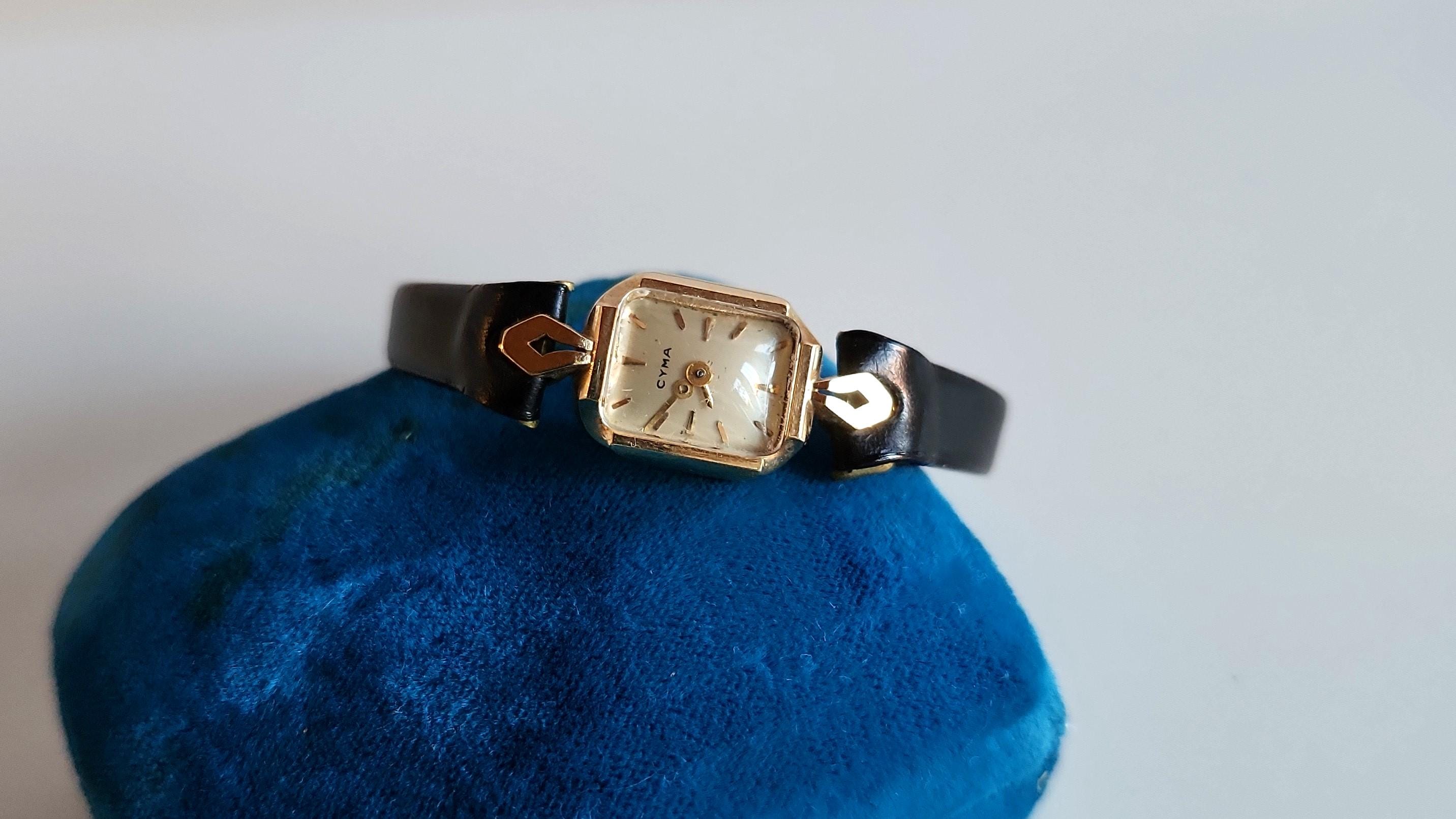 Art Deco CYMA Swiss made solid 14 carat K yellow gold women mechanical wristwatch wrist watch vintage damaged AS IS