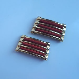 Big BLUETTE signed made in France vintage gold plate red velvet shoe clips with deco shape