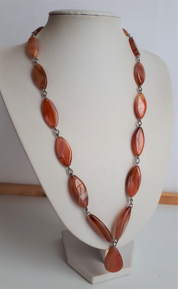 Vintage red banded agate carnelian beaded necklac… - image 2