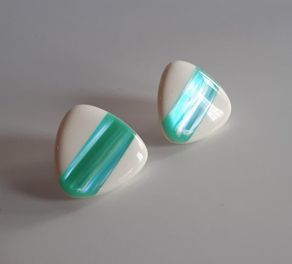 Vintage white lucite green blue iridescent inlay … - image 1